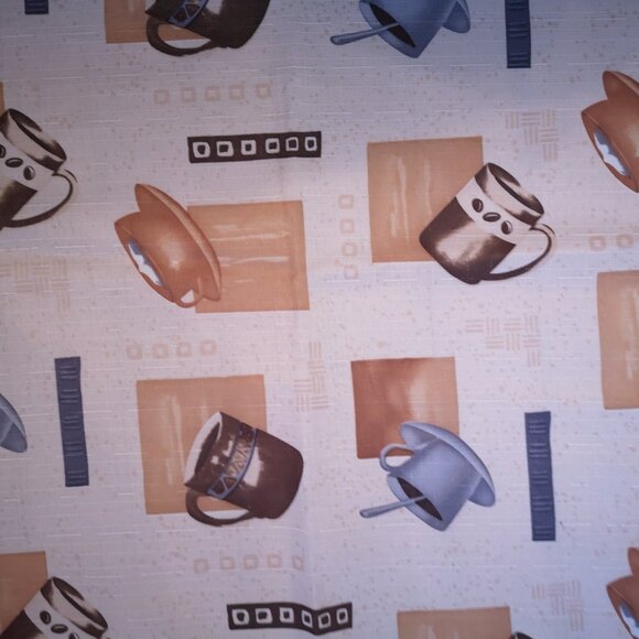 Rectangle 60"x 84" Tablecloth with Coffee & Tea Cup Design Beige Tan Brown Grey - Picture 3 of 5